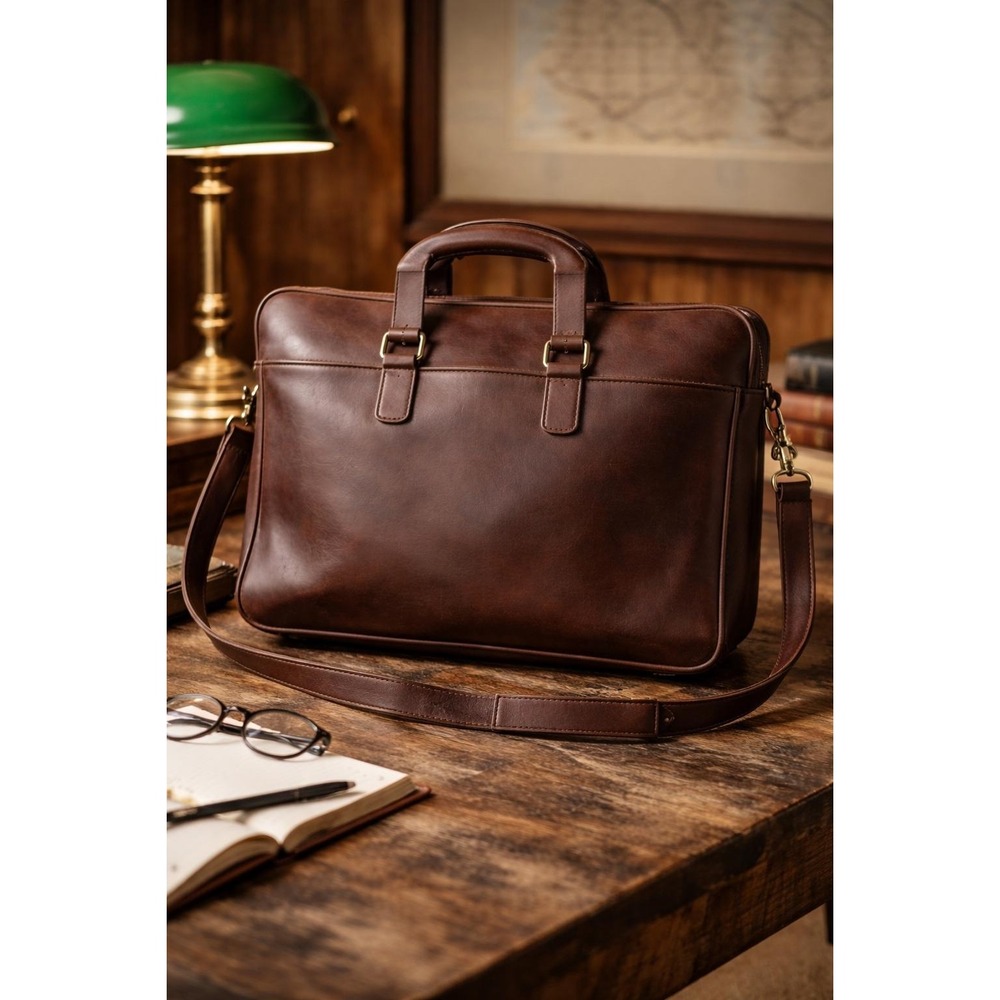 Vintage Leather Briefcase Brown Laura USA Minimalist Laptop Work Bag